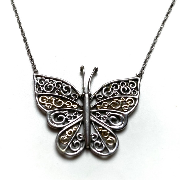 Aura Gento Jewelry - 10 K Gold Over Sterling Silver Filagree Butterfly Necklace